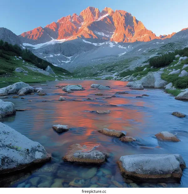 Mountain landscape with river in foreground