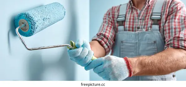 Painting a Light Blue Wall with Roller