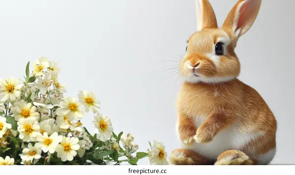 Adorable Little Bunny Surrounded by Flowers