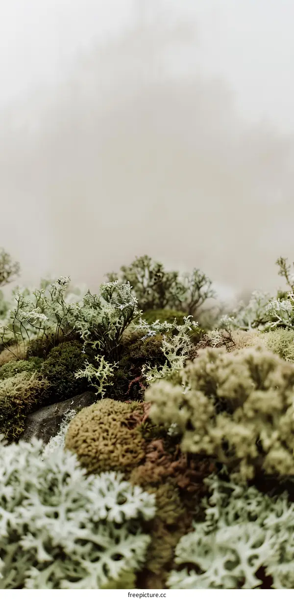 Green Lichen on Foggy Background