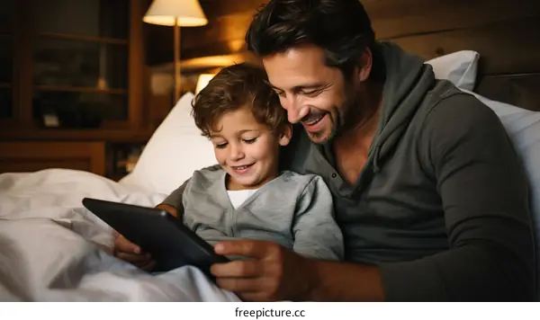 Father and son reading a bedtime story
