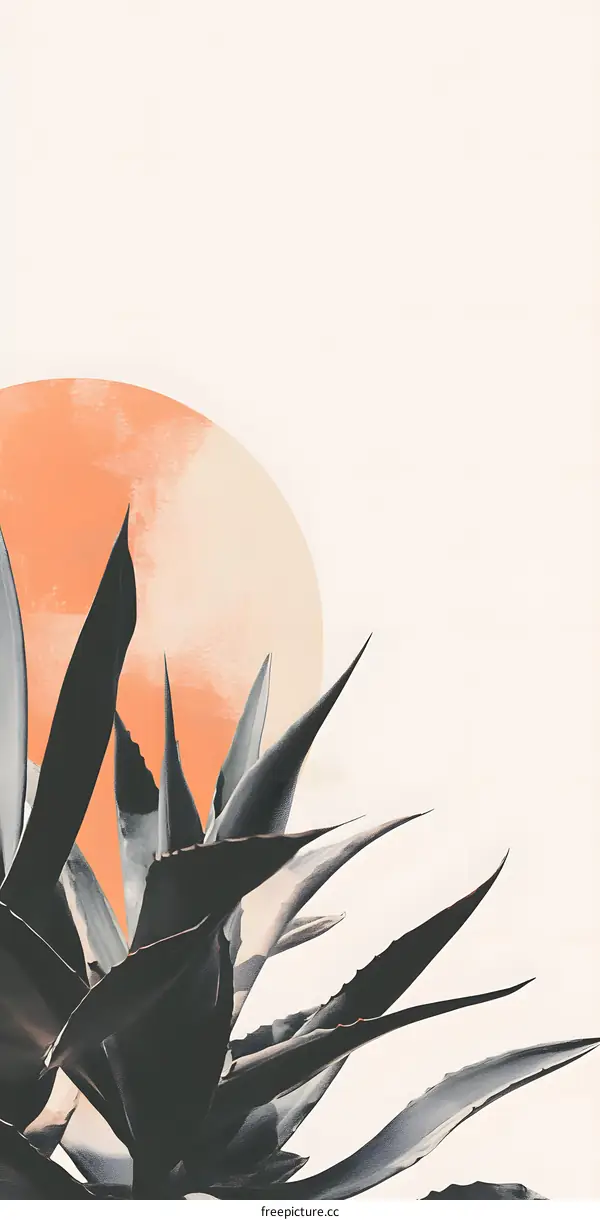 Abstract Art Print With Black Plant and Orange Circle