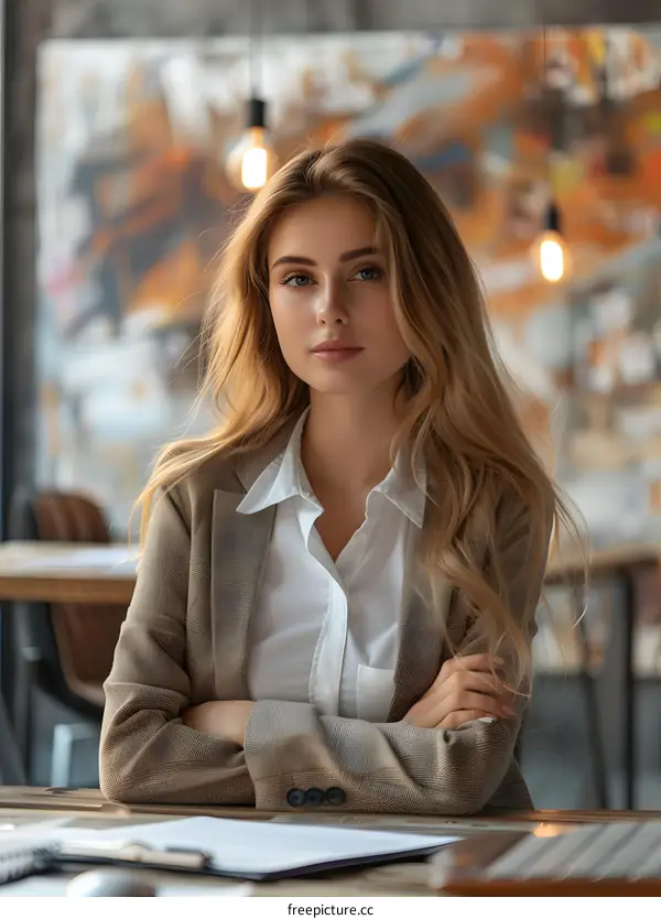portrait of a beautiful young woman in a suit