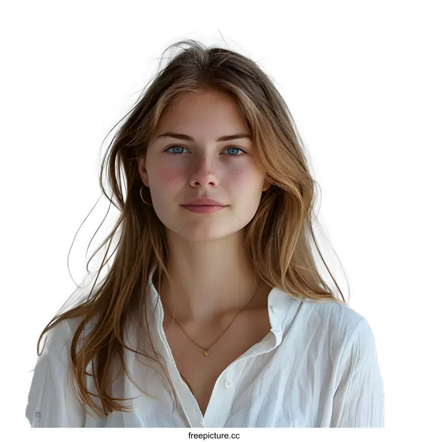 [Transparent Background PNG]Portrait of a young woman with long brown hair