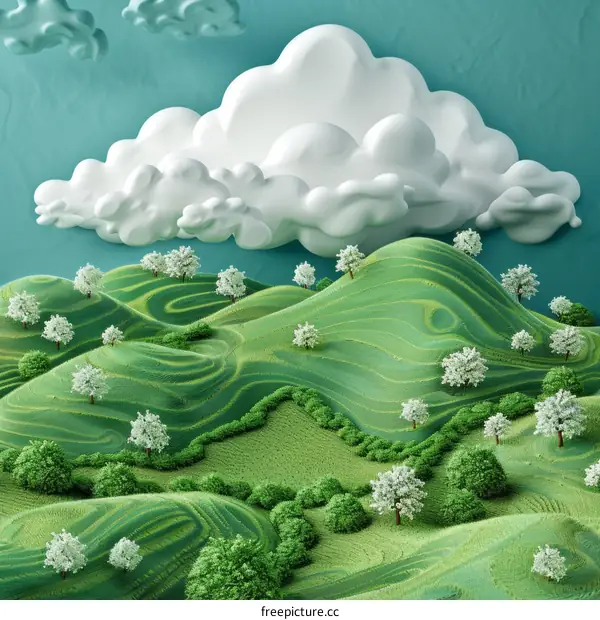 Green Abstracted Hills with Blue Sky