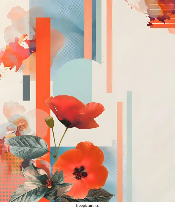 Abstract Red Flowers Collage Art