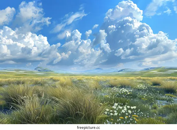 Vast Prairie Landscape Under a Cloudy Sky