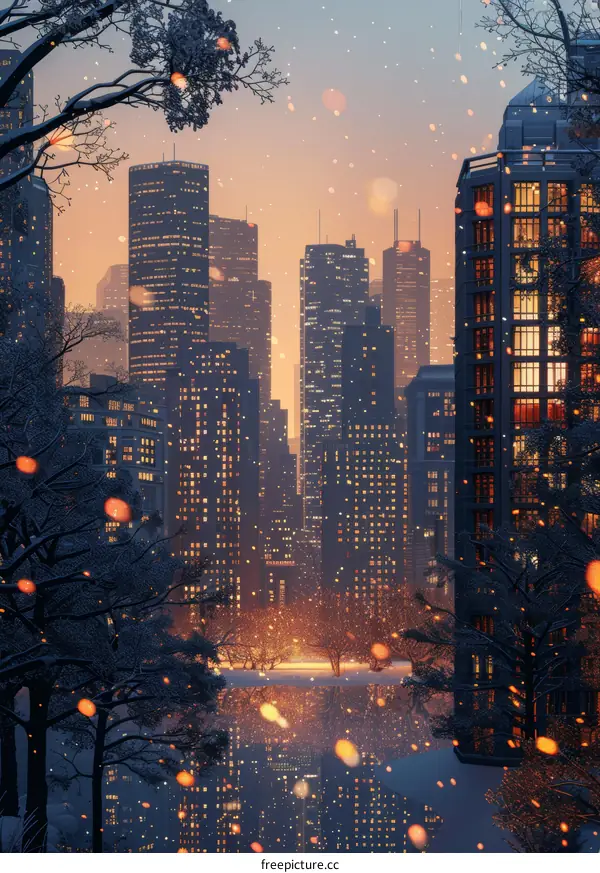 Winter Cityscape Snowfall Illustration