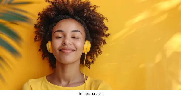 Smiling woman listening to music with headphones