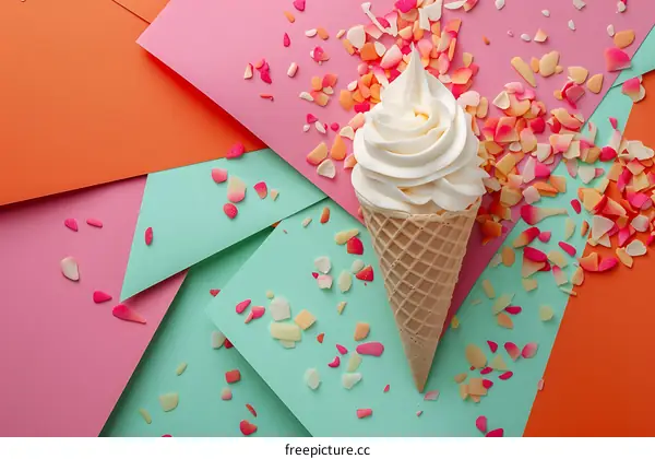 Ice Cream Cone on Colorful Background