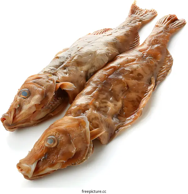 Two fish are placed side by side on a white background