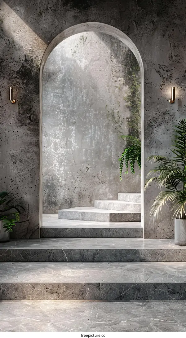 Modern Concrete Archway with Marble Steps
