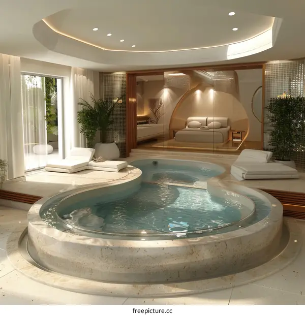 Luxury Indoor Spa Pool with Bedroom View