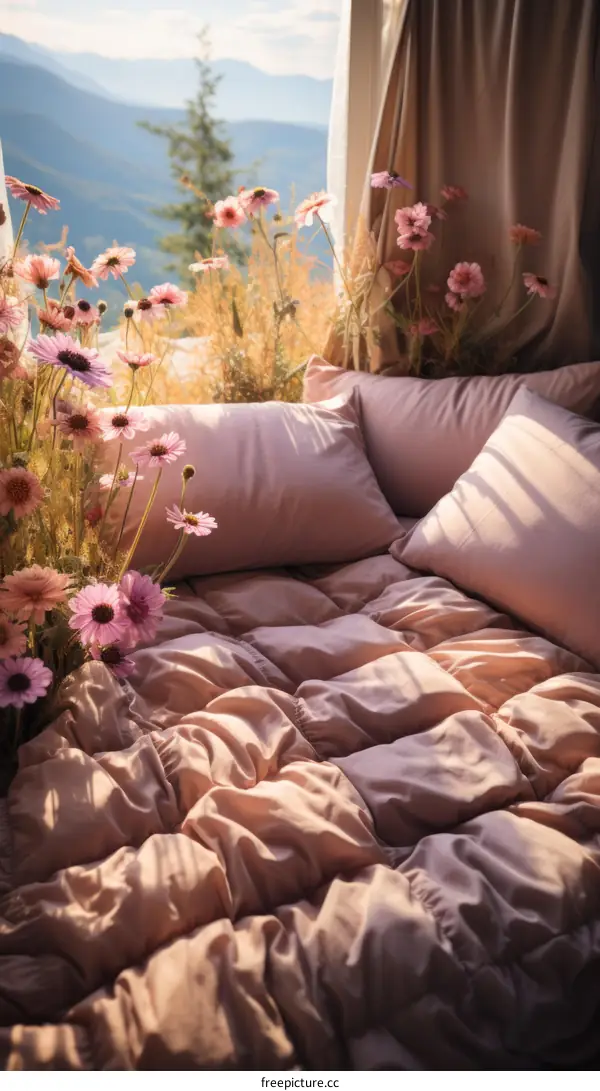 Cozy bedroom with a view of the mountains