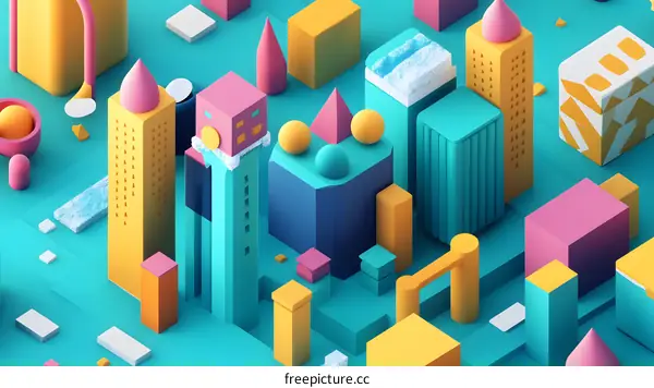 Abstract 3D Cityscape with Geometric Shapes