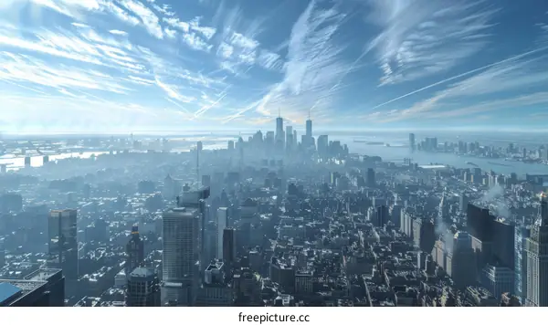 Aerial View of a Modern City Skyline