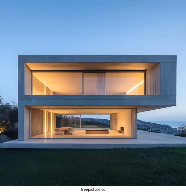 Modern Concrete House with Large Windows and a View of the Ocean