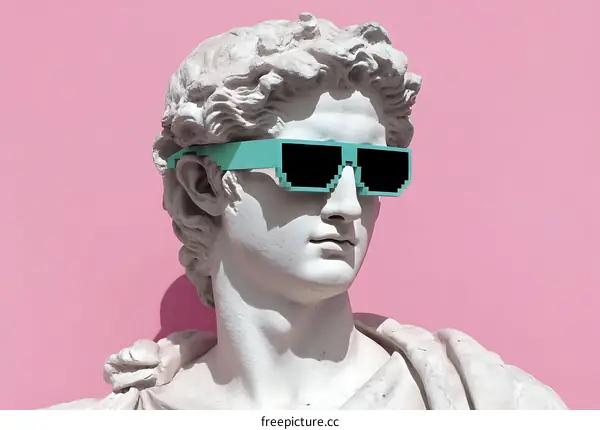 Ancient Statue with Trendy Pixelated Sunglasses