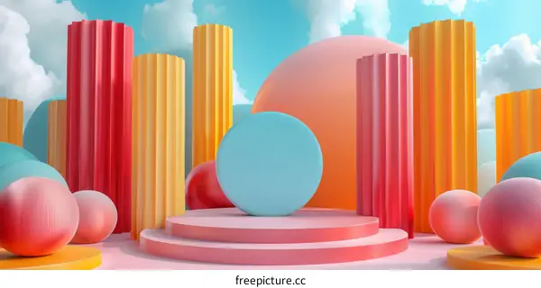 Colorful Geometric Display Platform Scene