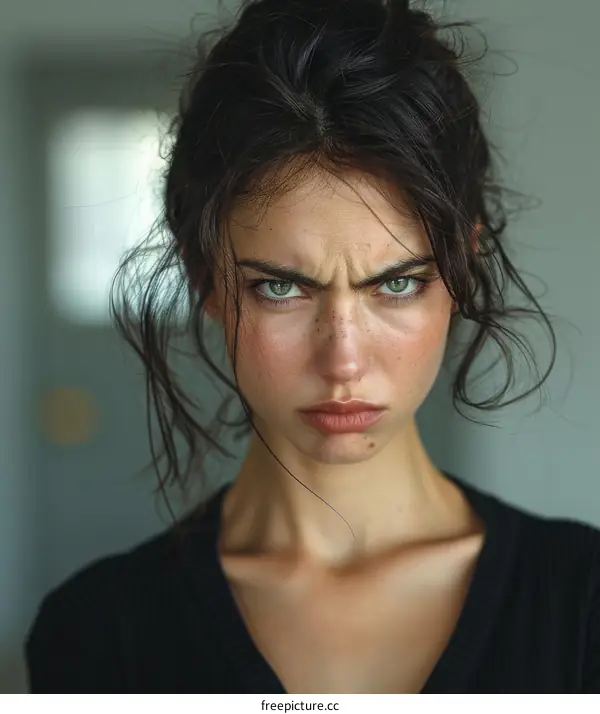 Close-up Portrait of a Woman with Intense Expression