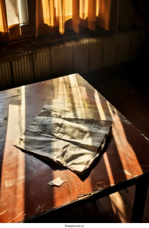 Old newspaper on a wooden table