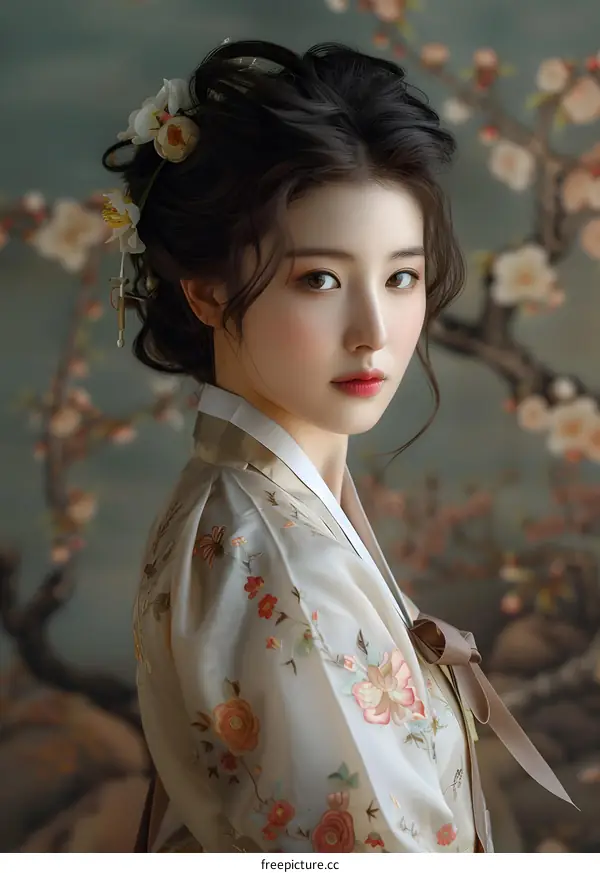 Portrait of a young Korean woman in traditional dress