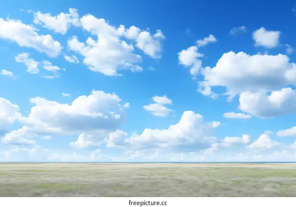 Blue sky and white clouds with green field