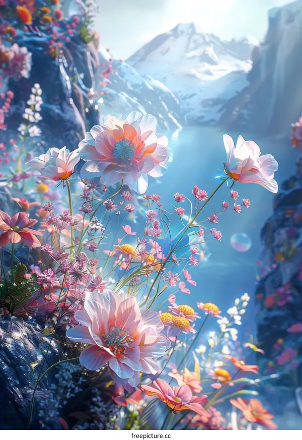 Vibrant Valley of Flowers with Majestic Mountains