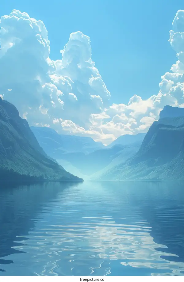 Serene Mountain Lake Scenery with Clouds