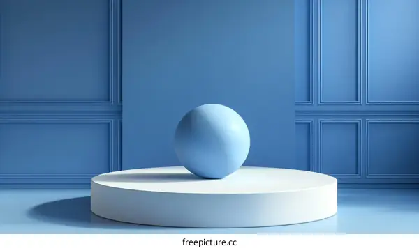 Elegant Blue Studio Scene with Geometric Sphere