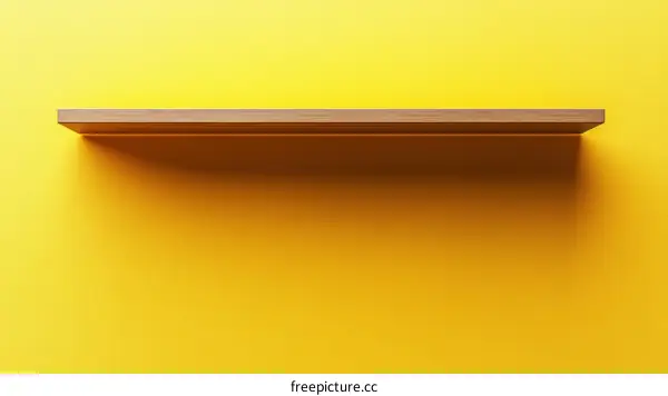 Empty Wooden Shelf Against Bright Yellow Wall
