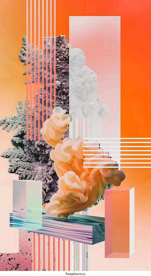 Abstract Art Orange Pink White and Grey Colors