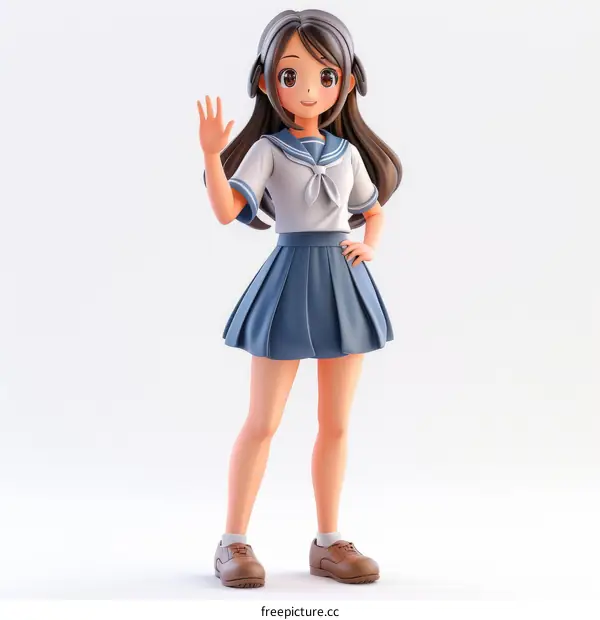 Cute Anime Schoolgirl Waving