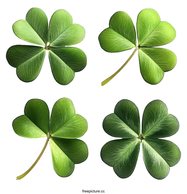 [Transparent Background PNG]Four Lucky Clovers on a White Background