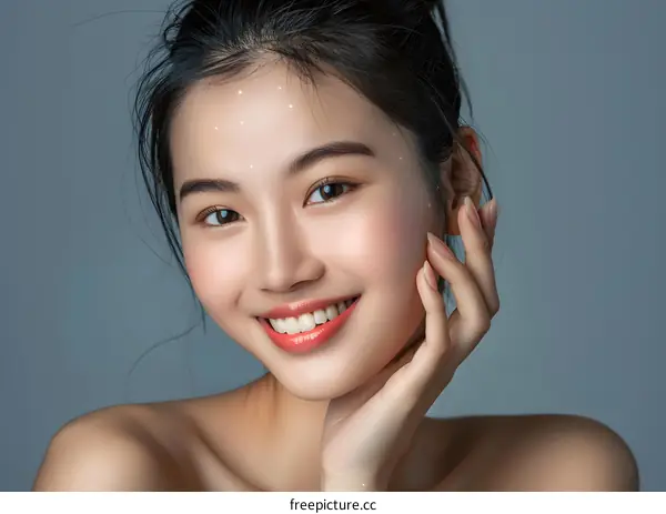 Beautiful Asian Woman with Clear Skin Smiling