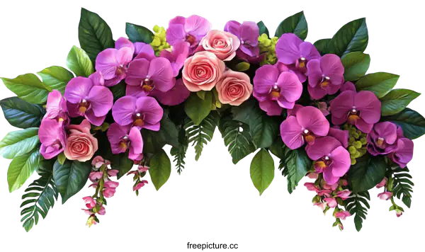 [Transparent Background PNG]Beautiful Pink Orchid and Rose Arrangement