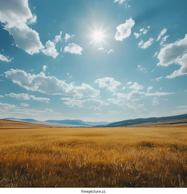 Field of golden wheat under blue sky