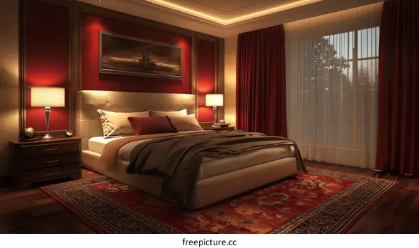 Elegant Romantic Red Bedroom Interior Design