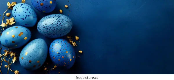 Blue Easter Eggs Decorated with Gold
