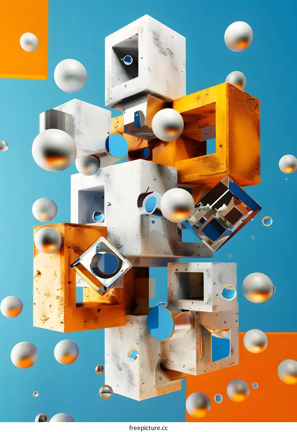 Abstract 3D Geometric Shapes with Grunge Texture