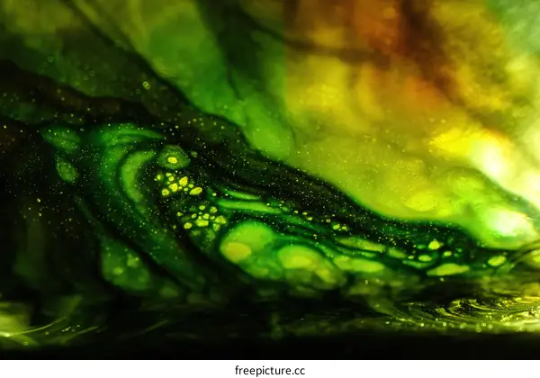 Abstract Liquid Painting with Green and Yellow Colors