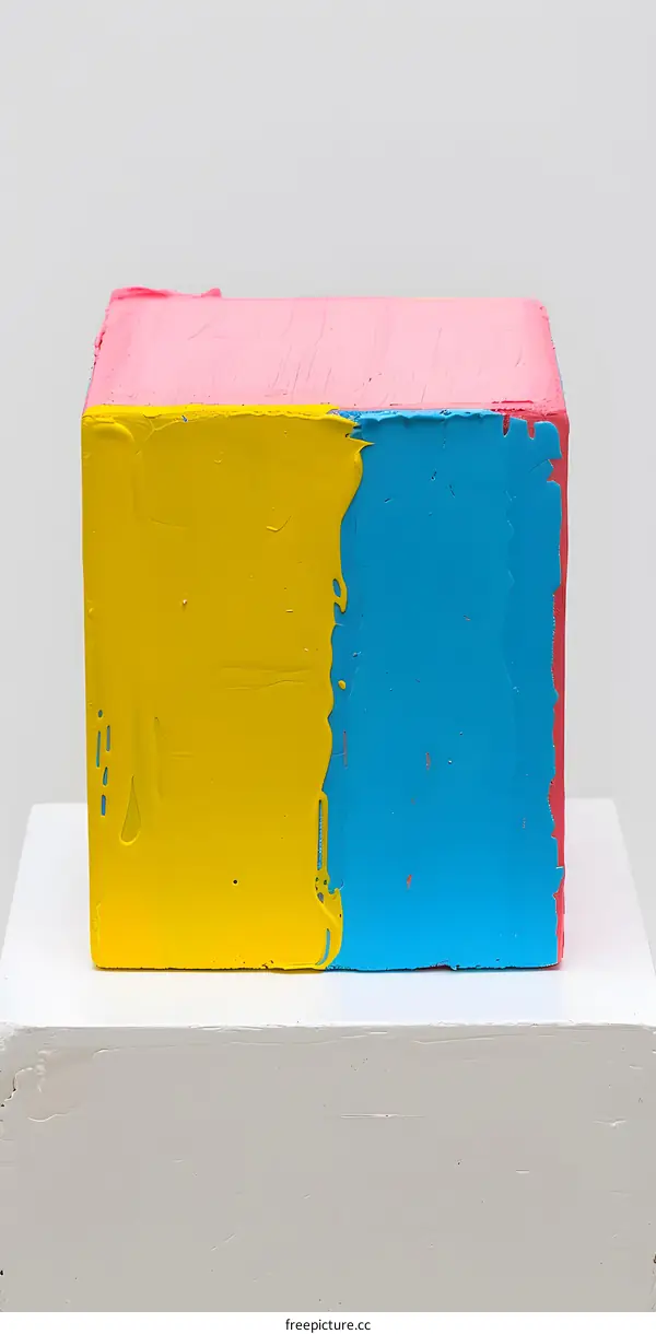 Abstract Painting with Yellow, Pink, and Blue Colors