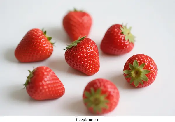 Fresh Ripe Strawberries Arranged on White Background
