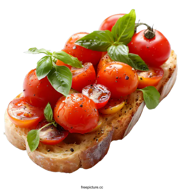 [Transparent Background PNG]Fresh Tomato Bruschetta with Basil and Olive Oil