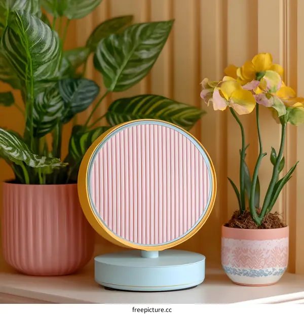 Pink and Yellow Striped Speaker with Plants