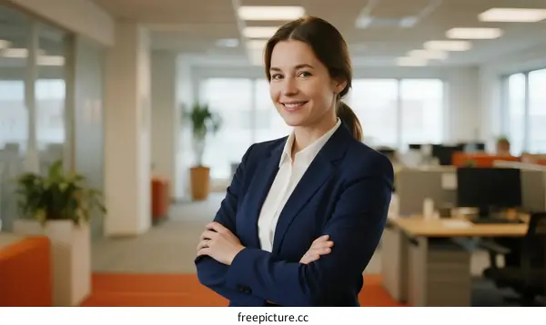 Professional businesswoman standing confidently in modern office