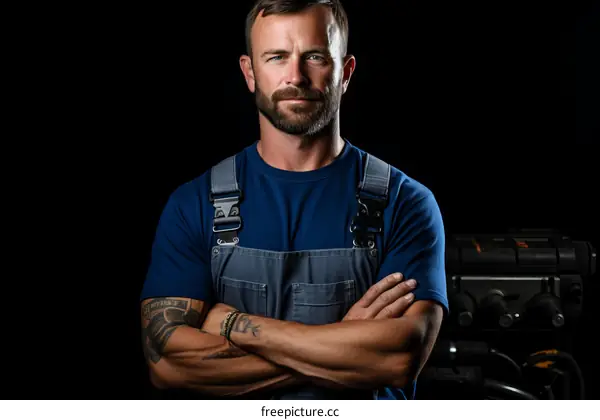 portrait of a mechanic in a blue uniform