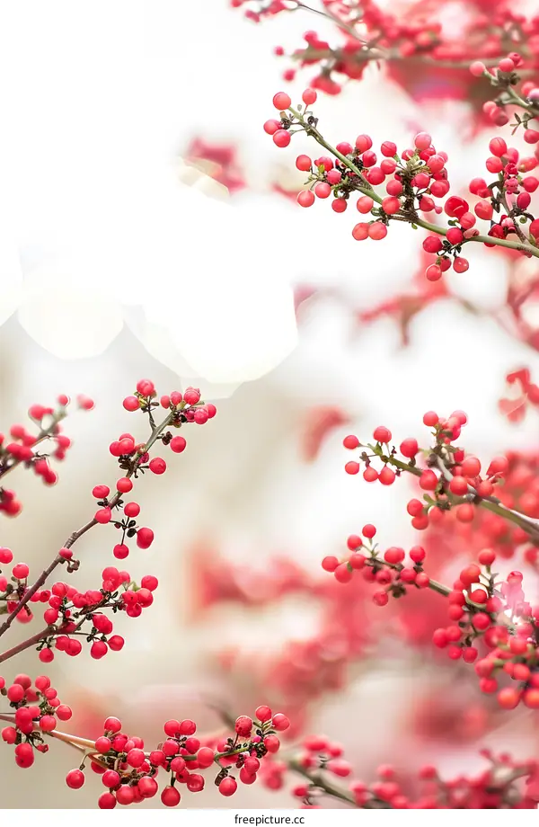 Red Berries on Branch with Blurred Background