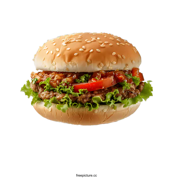 [Transparent Background PNG]Delicious Burger with Lettuce and Tomato