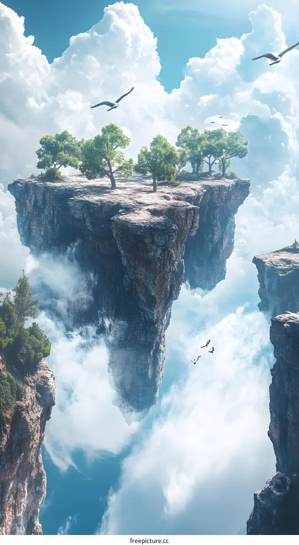 Floating Island with Trees and Clouds
